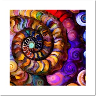 Artistic Nautilus Ammonite Spiral Swirl Abstract Geology Posters and Art